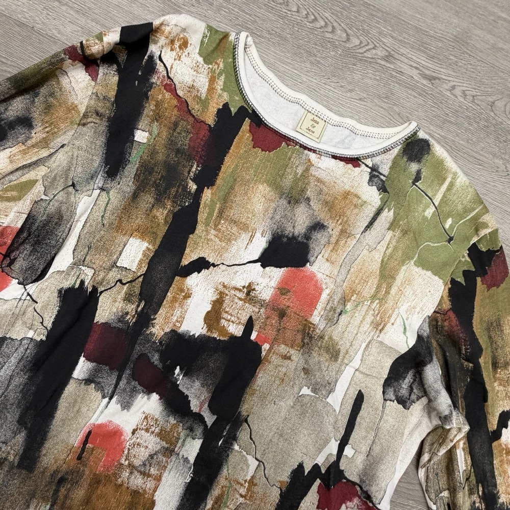 Jess & Jane USA Tunic Top Womens 1X Abstract Art Print Boho Cotton Oversized